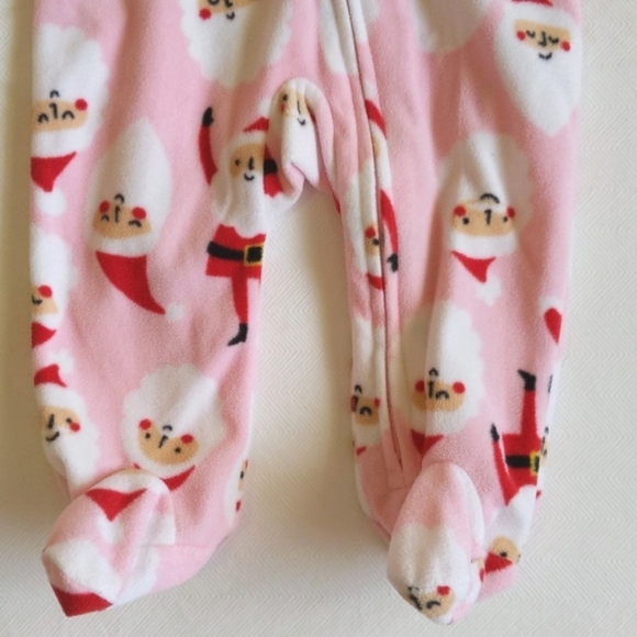 carter's pink santa fleece zipper footie sleeper pajamas 6 months baby girl - Picture 3 of 5